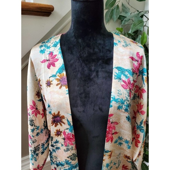 Beautifully Couture Women Floral Polyester Long Sleeve Open Front Kimono Small - Picture 3 of 13